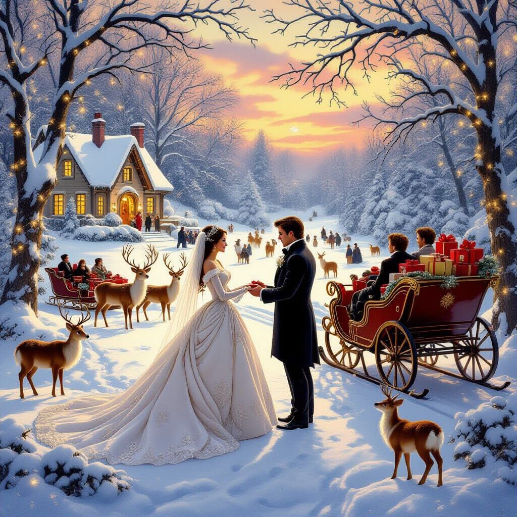 Romantic Winter Proposal with Elegant Gown and Sleigh