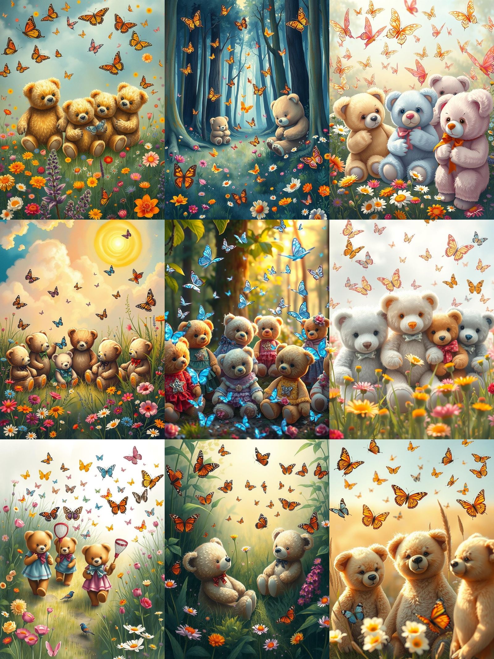 Whimsical Teddy Bears Amidst Fluttering Butterflies