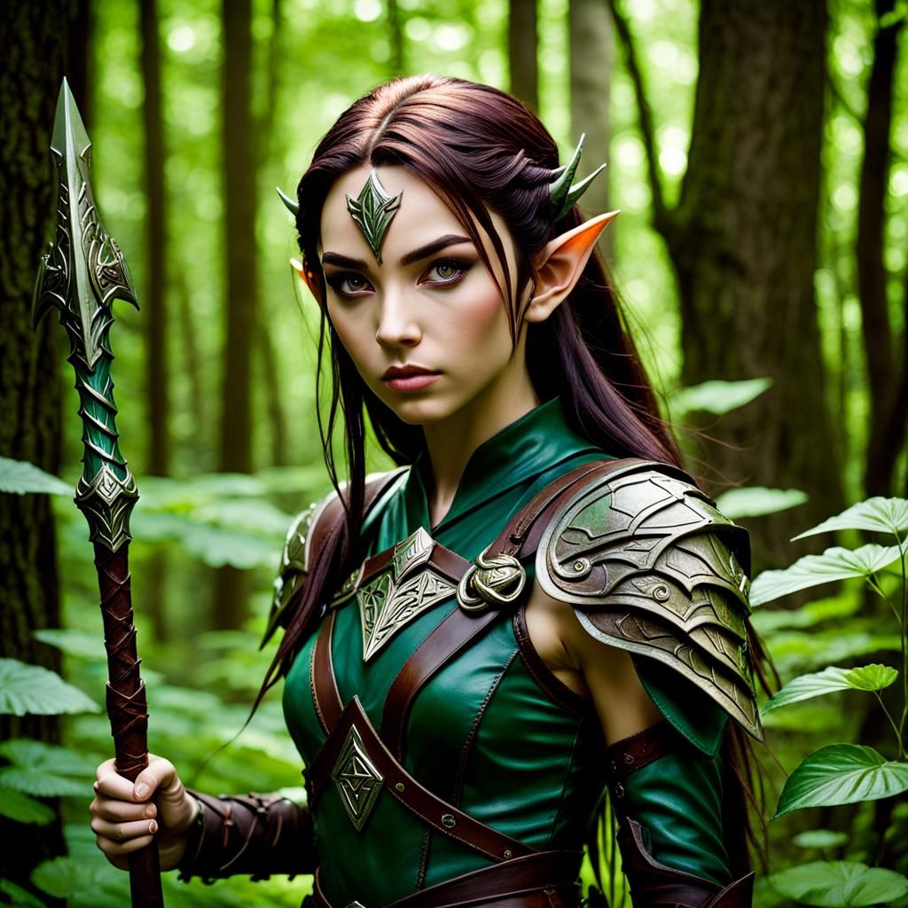 Surreal Portrait of a Confident Elf Druid in a Fantasy Fores...