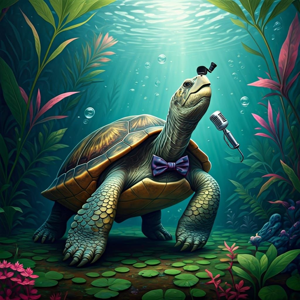 Turtle Crooner in Aquatic Dreamscape