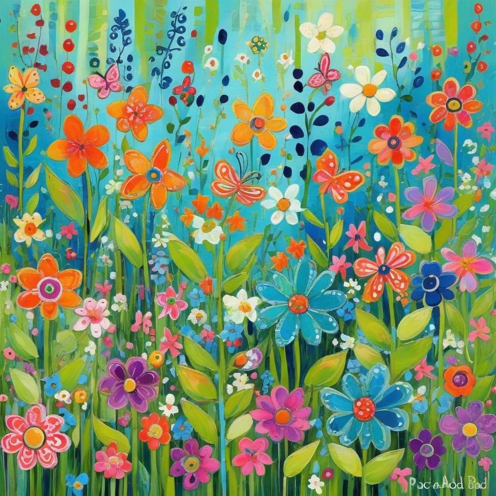 Vibrant Tropical Garden Scene in Watercolor Style