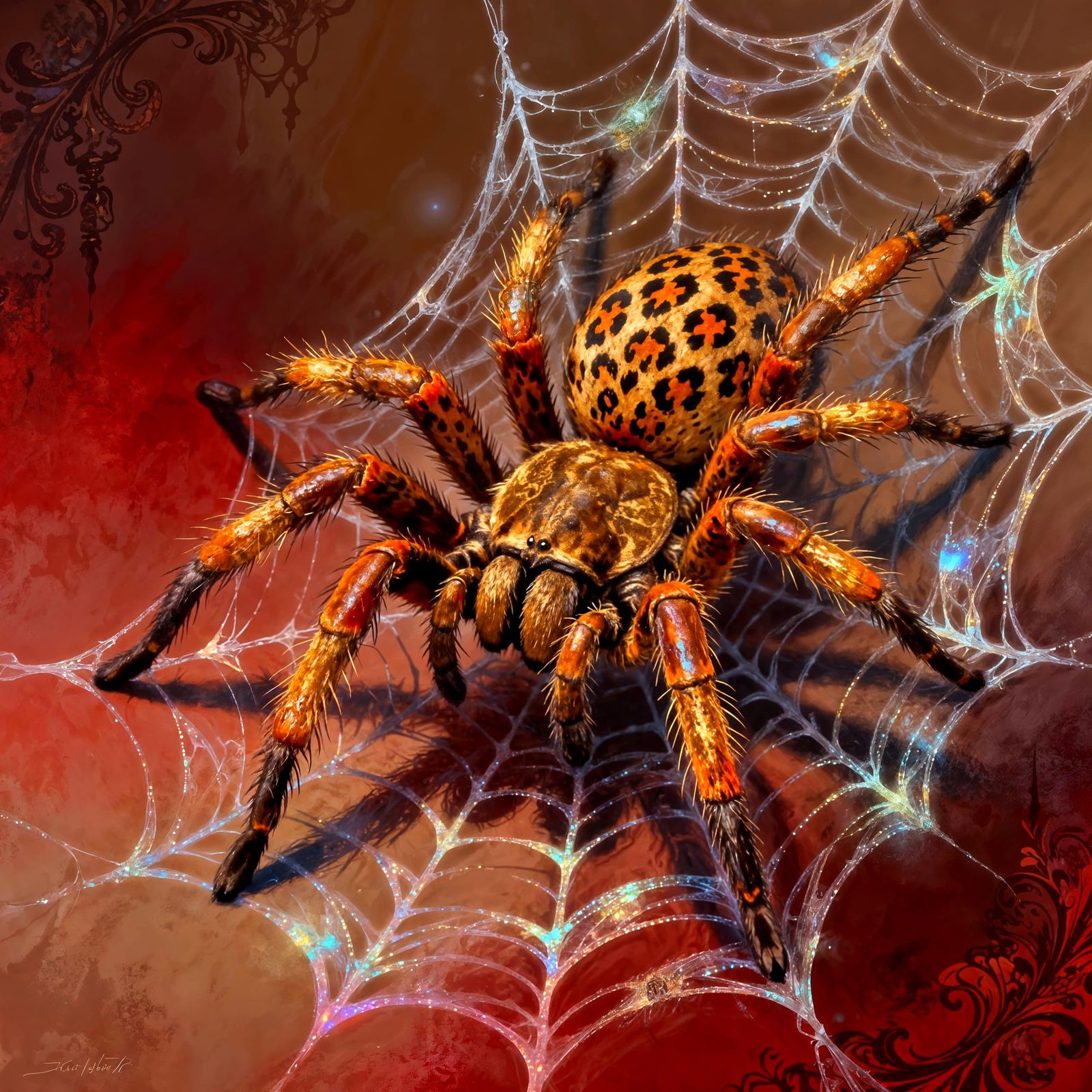 Majestic Tarantula in Spectral Web Painting