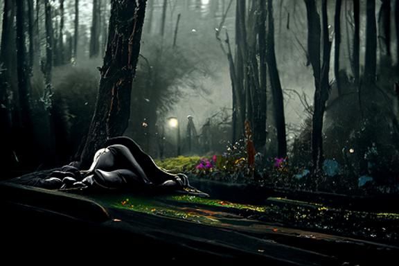 Woman in Film Noir Forest Slumber
