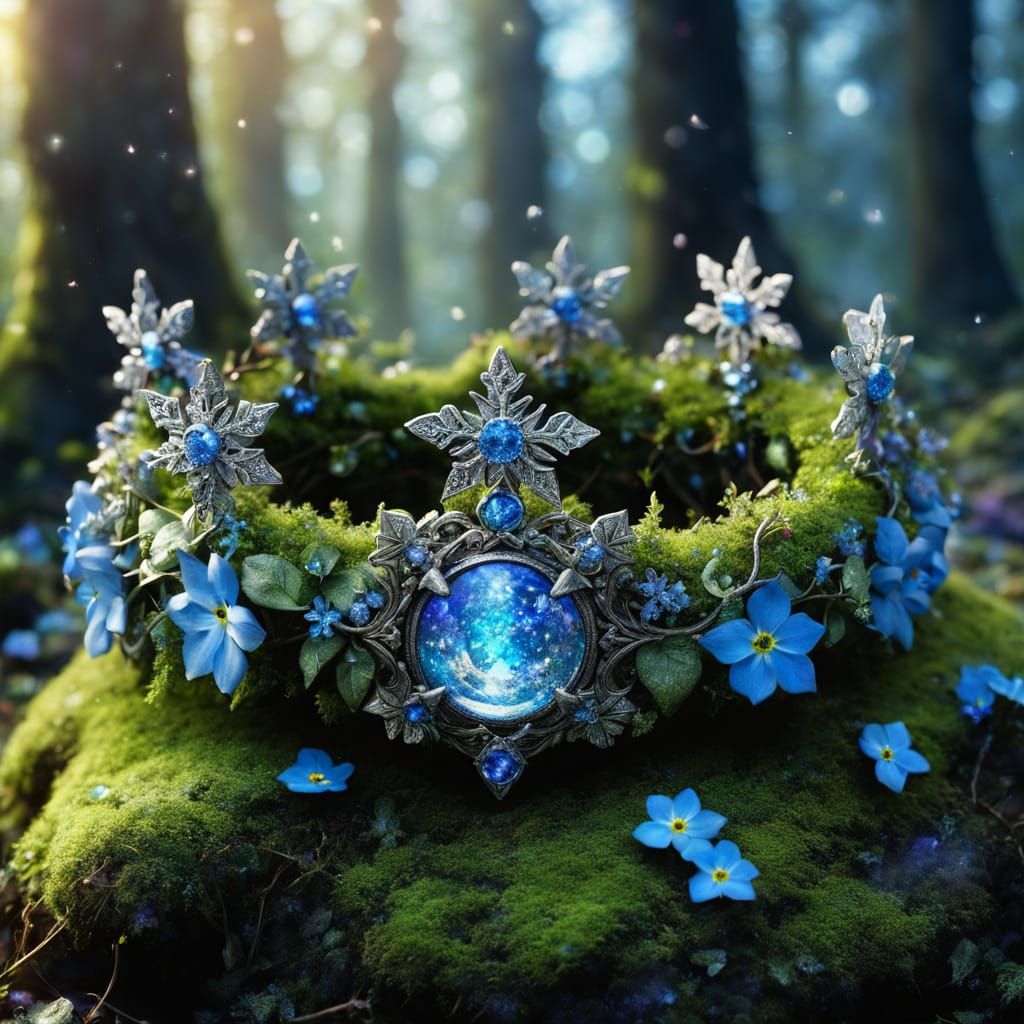 Magical Druid Crown Adorned with Gemstones and Snowflakes