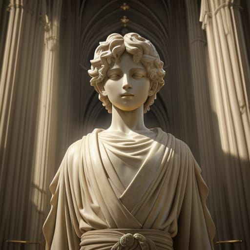 Baroque Marble Sculpture of Serene Boy in Cathedral