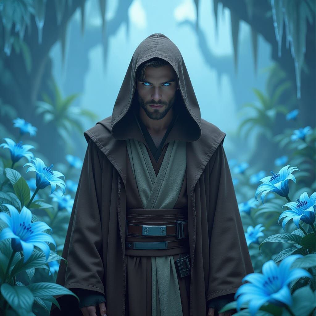 Jedi Padawan in Frosty Jungle, Digital Art