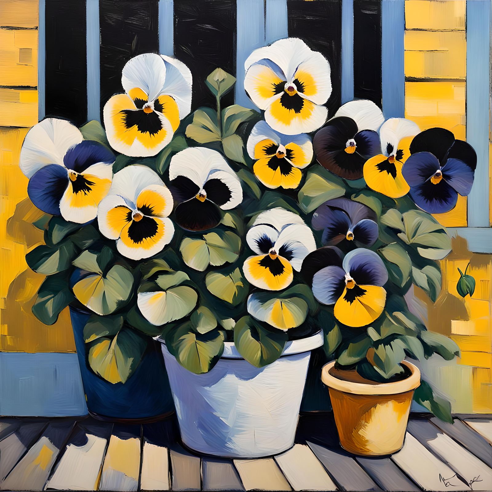 Vibrant Pansies in Neo-Impressionist Bloom