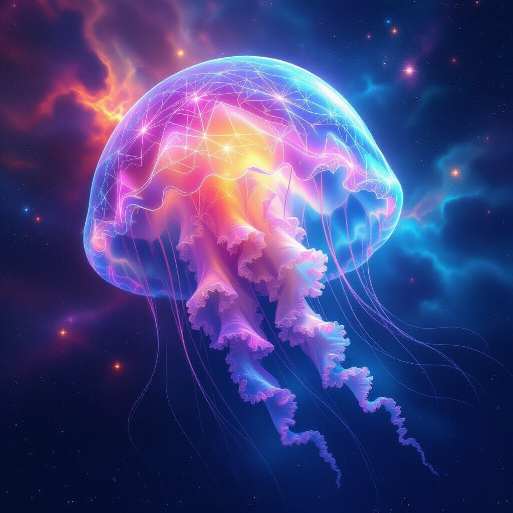 Cosmic Jellyfish Nebula in Vibrant Digital Matte Painting