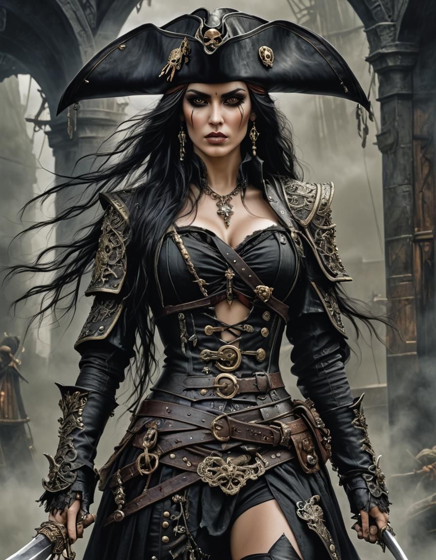 Majestic Gothic Pirate Queen in Dark Fantasy