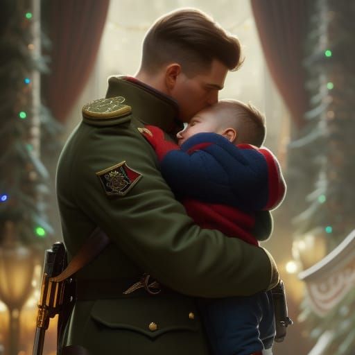 Tender Christmas Moment Captured in Vibrant Hyperrealism