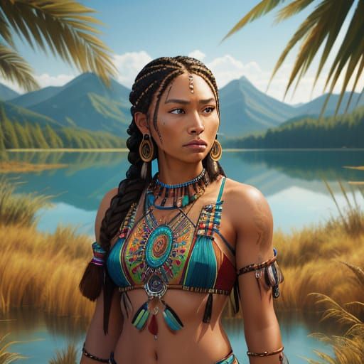 Native American Woman with Dreamcatcher in Oil Painting Styl...