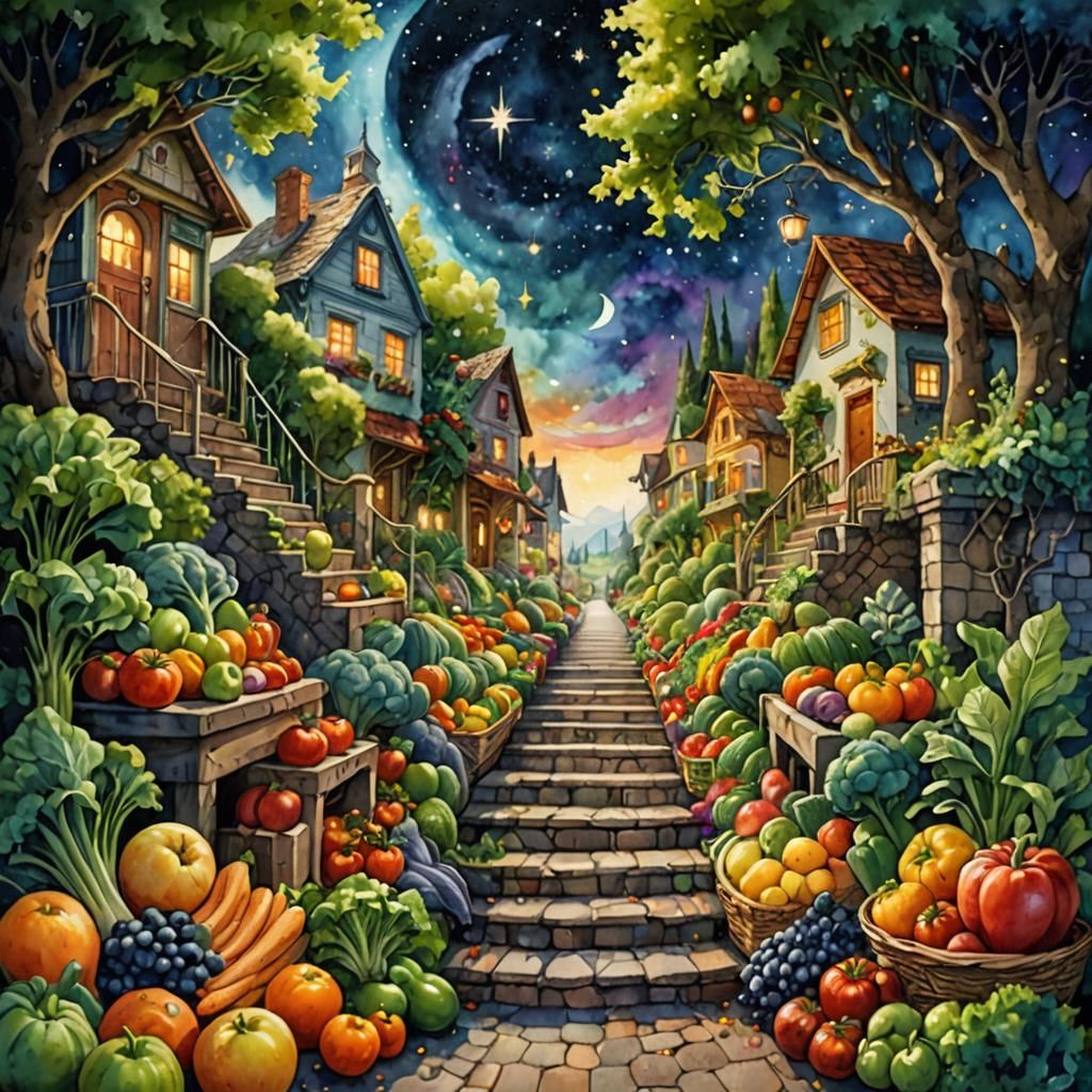 Vibrant Surreal City Where Dreams and Nutrition Converge in...