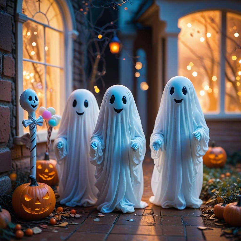 Cute Chibi Ghosts & Candies Trick-or-Treating