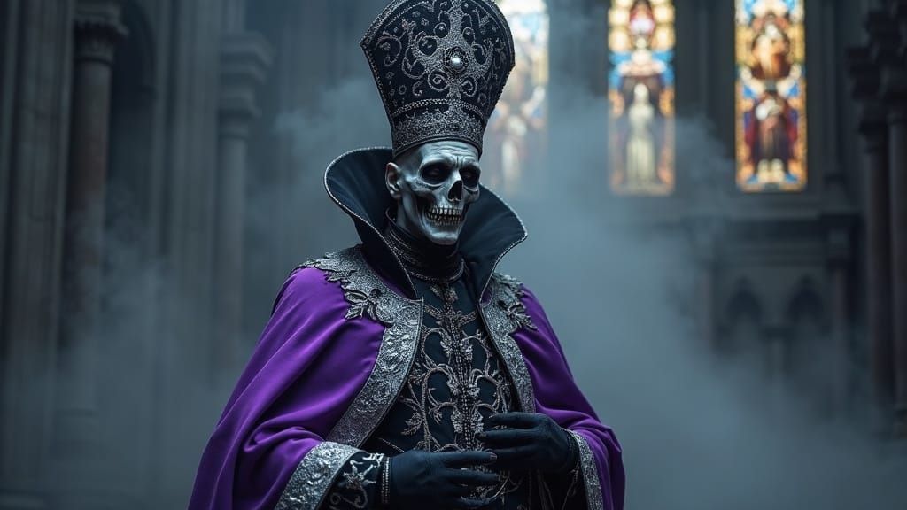 Dark Papal Leader in Gothic, Baroque-Inspired Robe