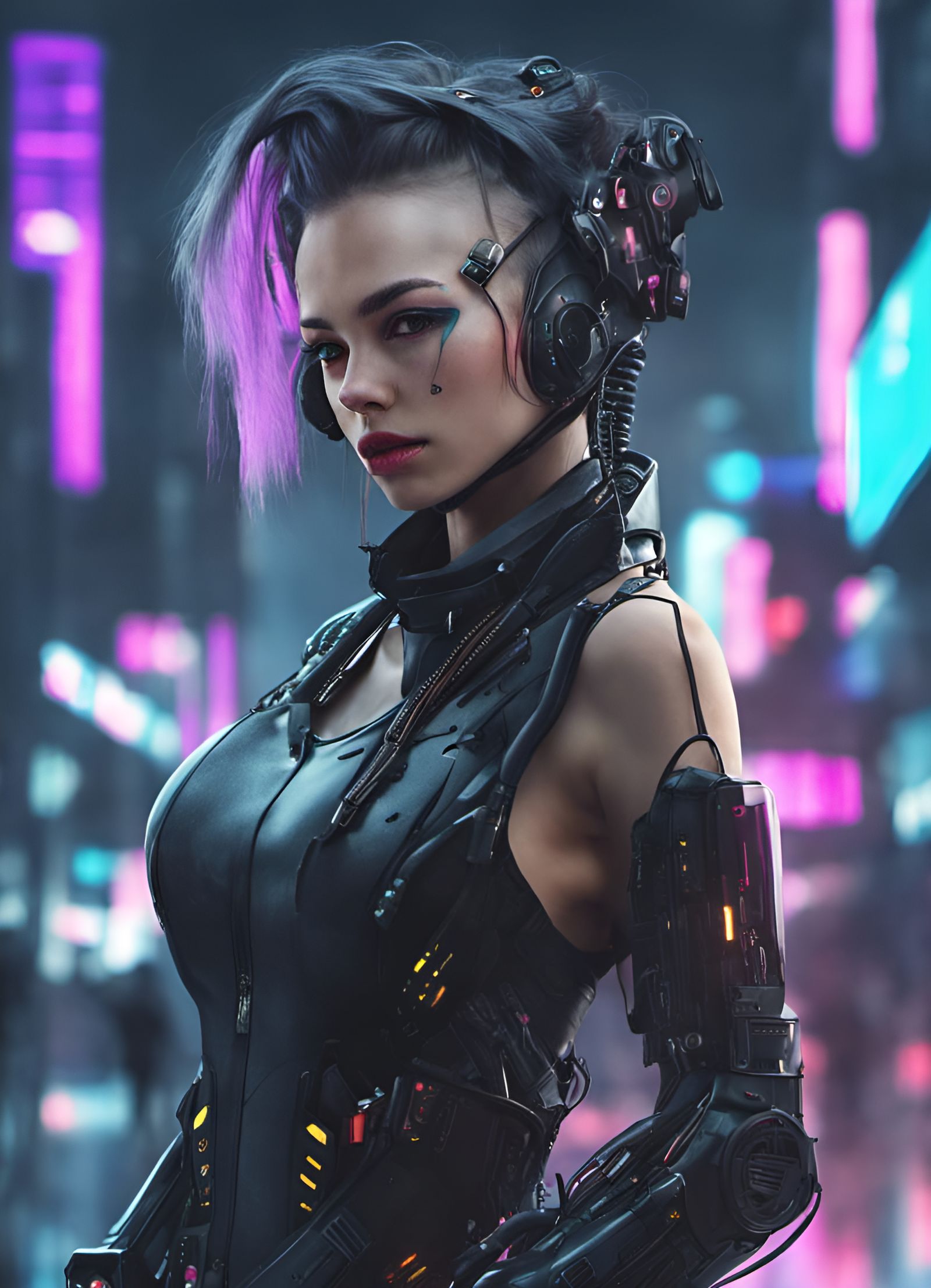 Cyberpunk Girl in Neon Cityscape