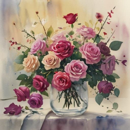 Expressive Watercolor of Wine and Roses