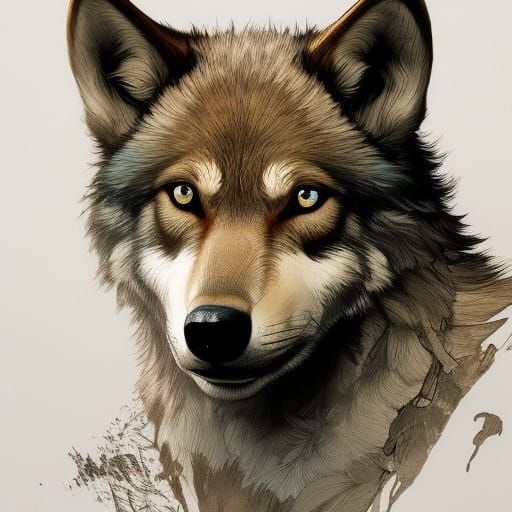 Surreal Wolf Cub in Triadic Color Concept Art