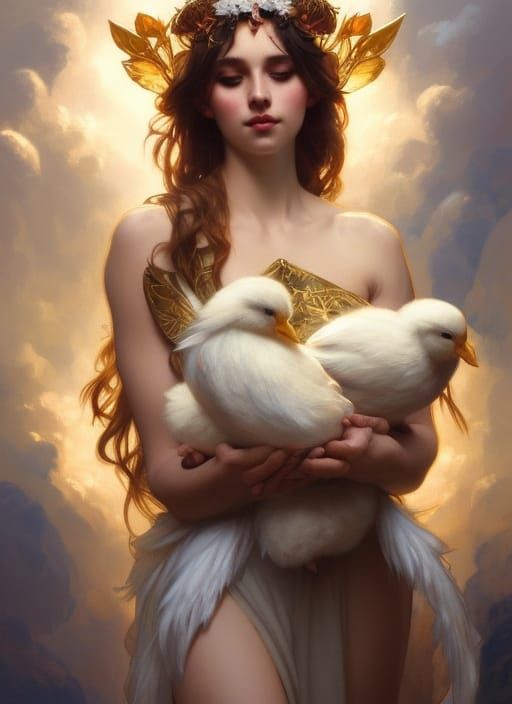 Goddess with Ducks: Detailed Digital Portrait