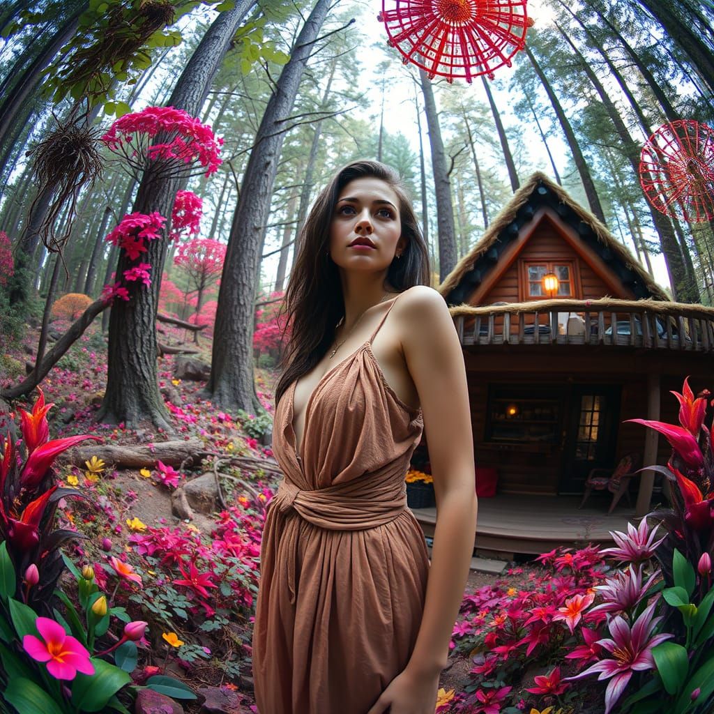 Goddess in Psychedelic Forest Landscape