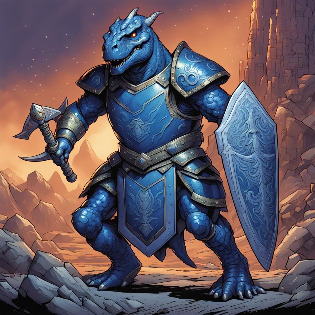Humanoid Dinosaur Knight in Lapis Lazuli Armor