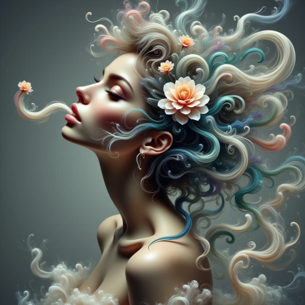Surreal Woman with Tentacles and Roses