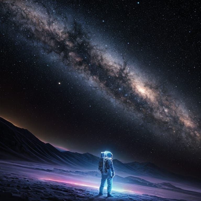 Astronaut Surrounded by Cosmic Glory on Distant Planet