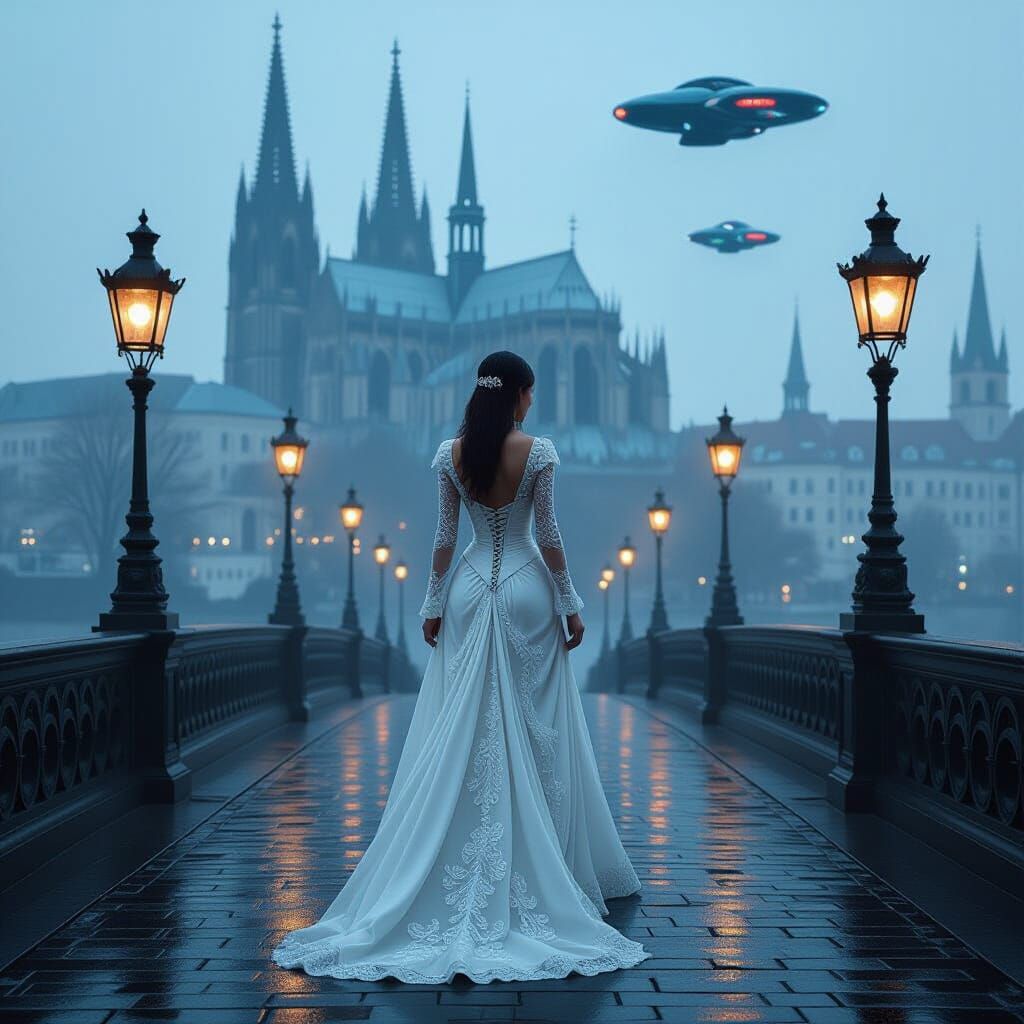 Woman on a Bridge Through Time