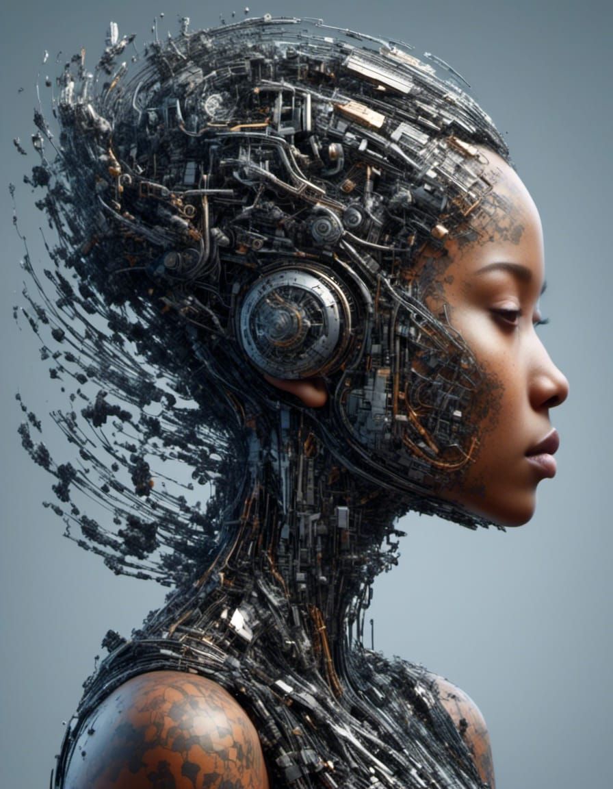 Cyberpunk Woman with Shaved Head