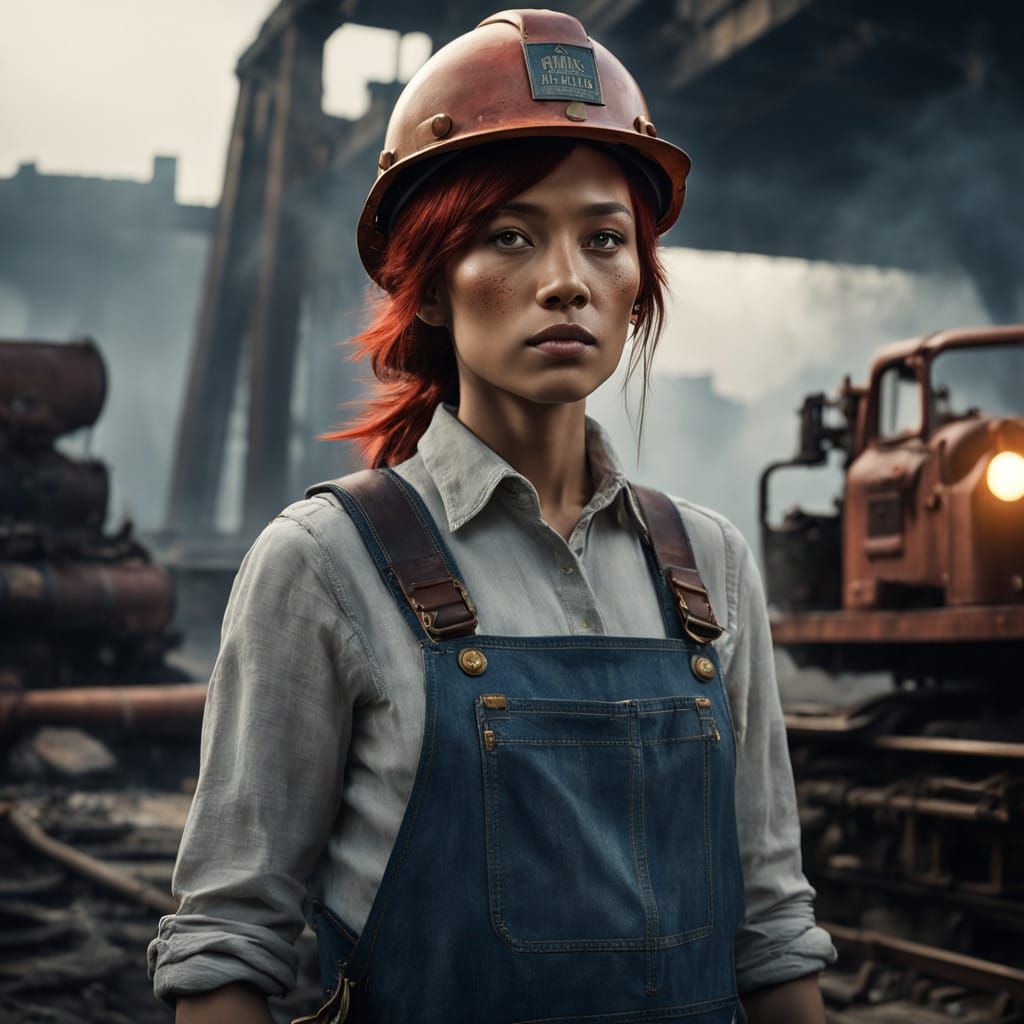 Retrofuturistic Construction Queen in Steam-Powered Glory