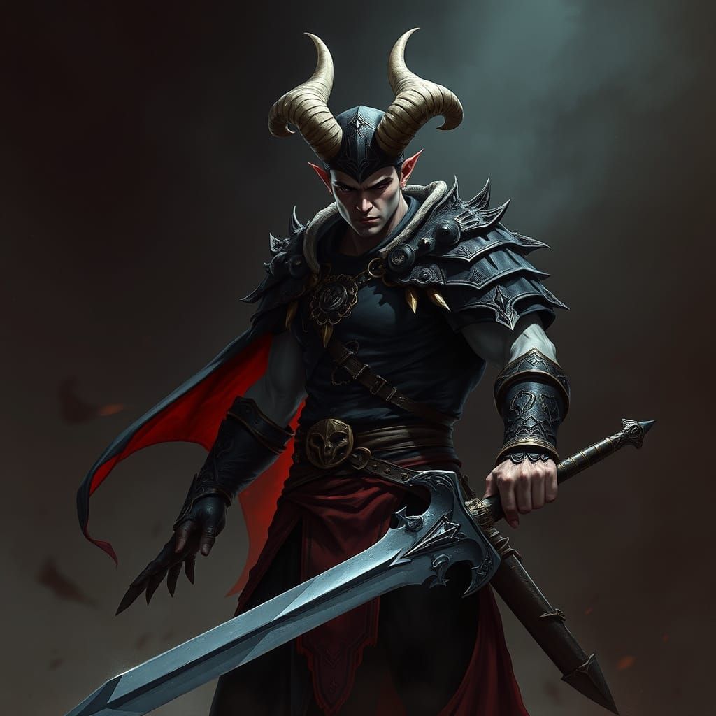 Horned Warrior in Dark Fantasy Style