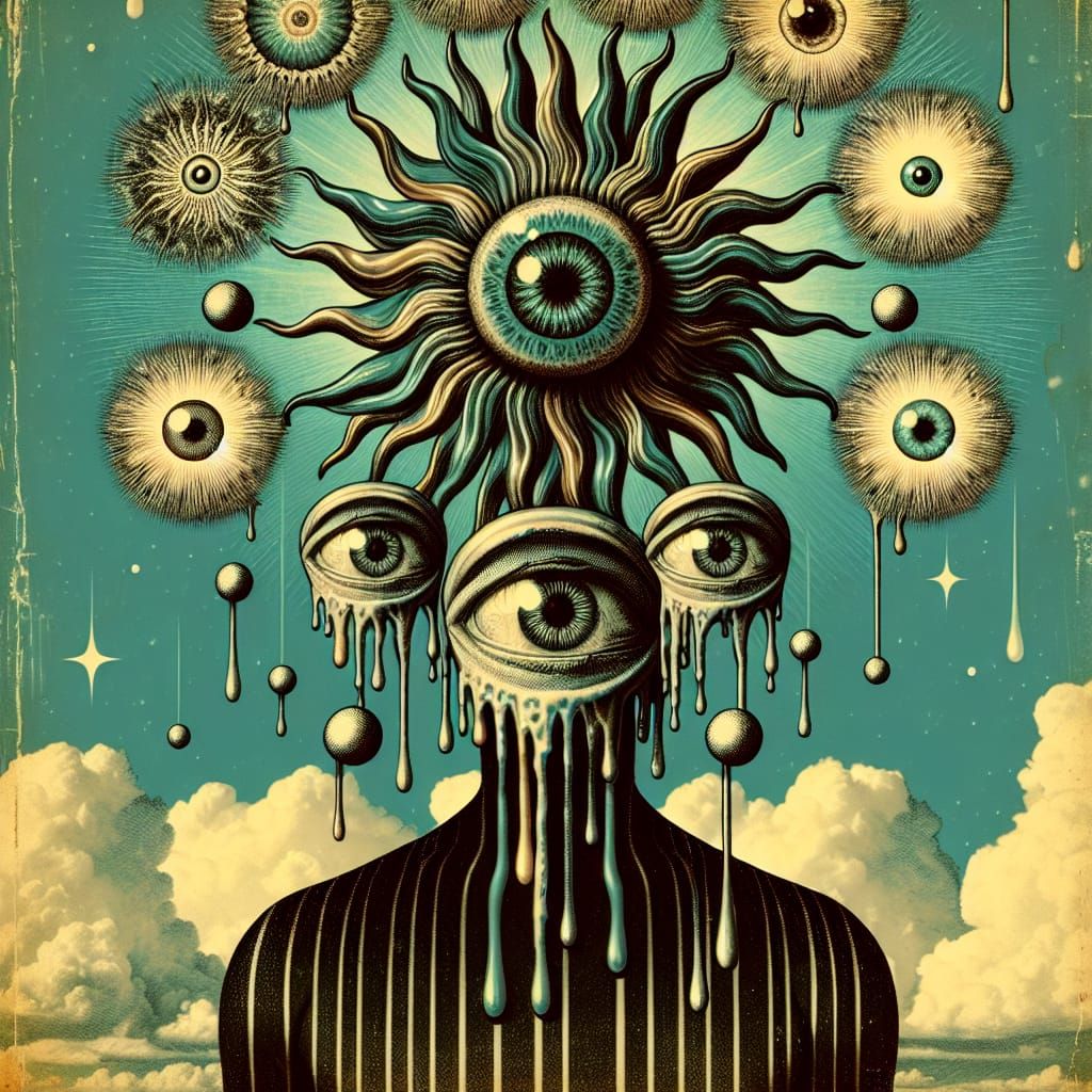 Mystical Figure Melts Amidst Celestial Dreams in Teal Hue