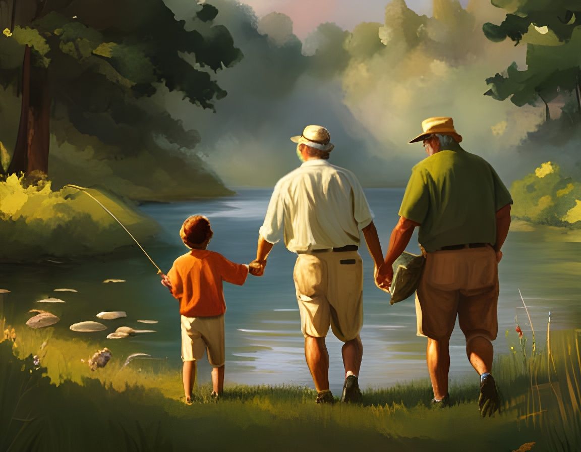 Fatherly Bond Over Iridescent Waters