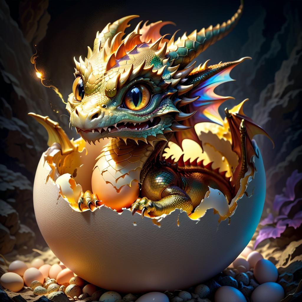 Surreal Anime Dragon Emerges from Egg in Hyper-Detailed Port...
