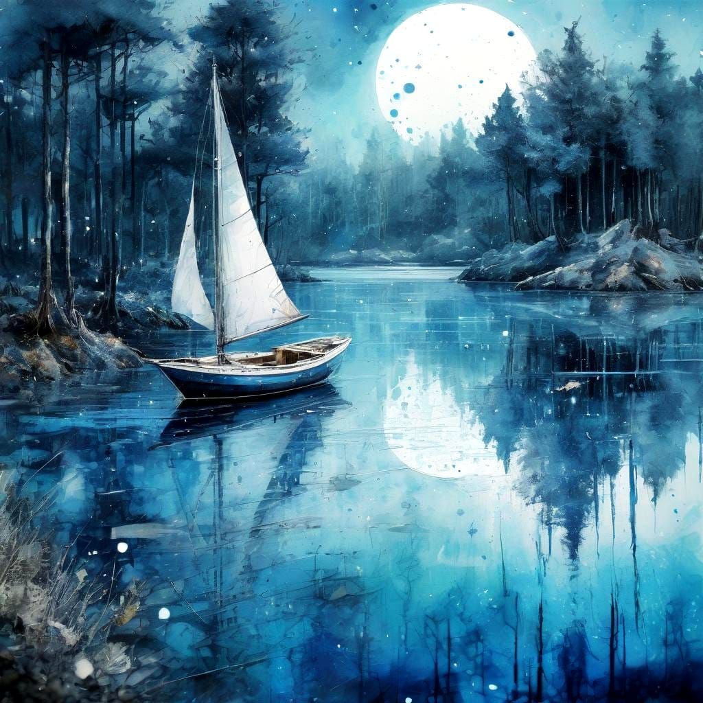 Blue Lake in Moonlight