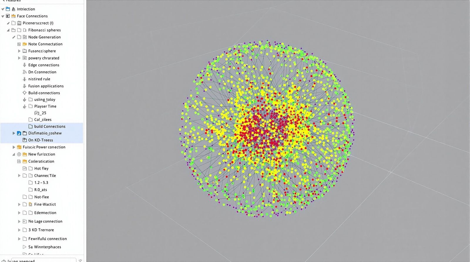 Fibonacci Sphere Node Network Visualized in 3D