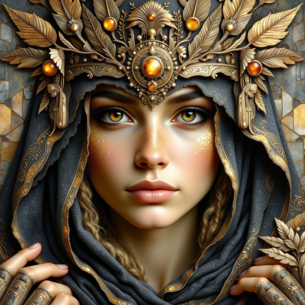 Goddess Stone Portrait with Sun-Disk Detail