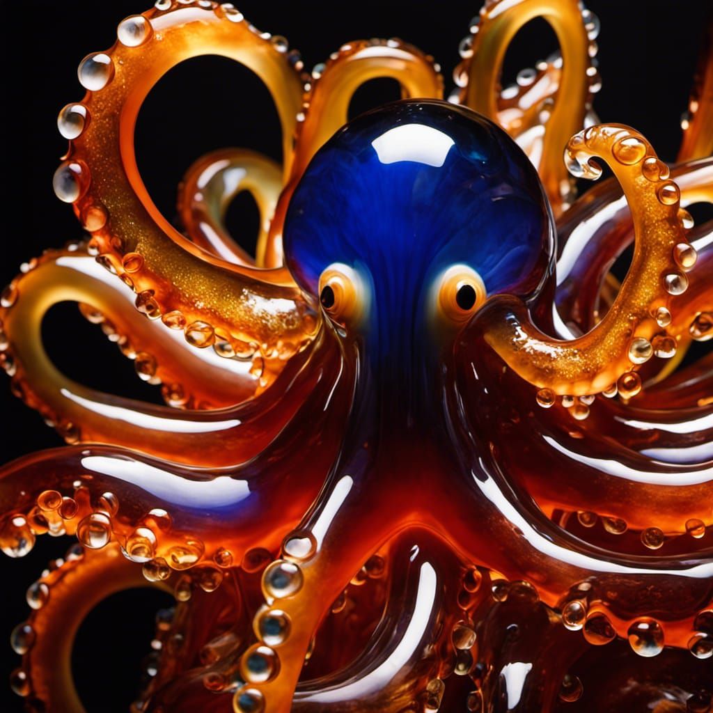 Glowing Blown Glass Octopus Sculpture