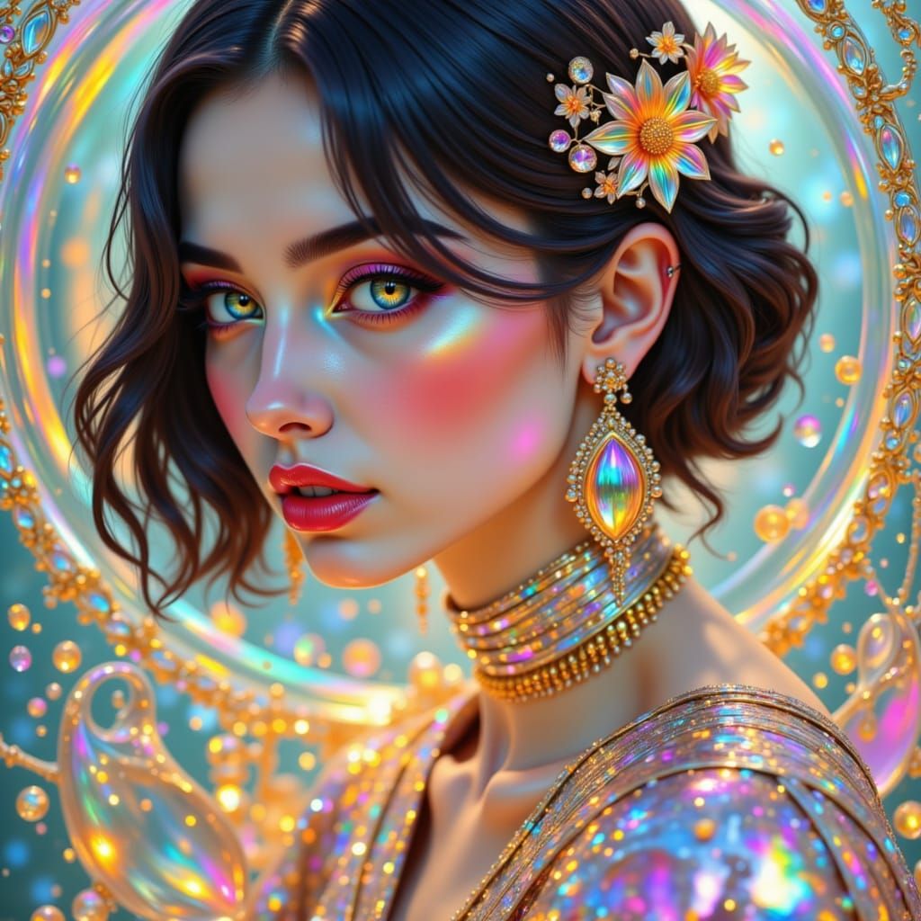 Iridescent Sci-Fi Queen on Gemstone Throne