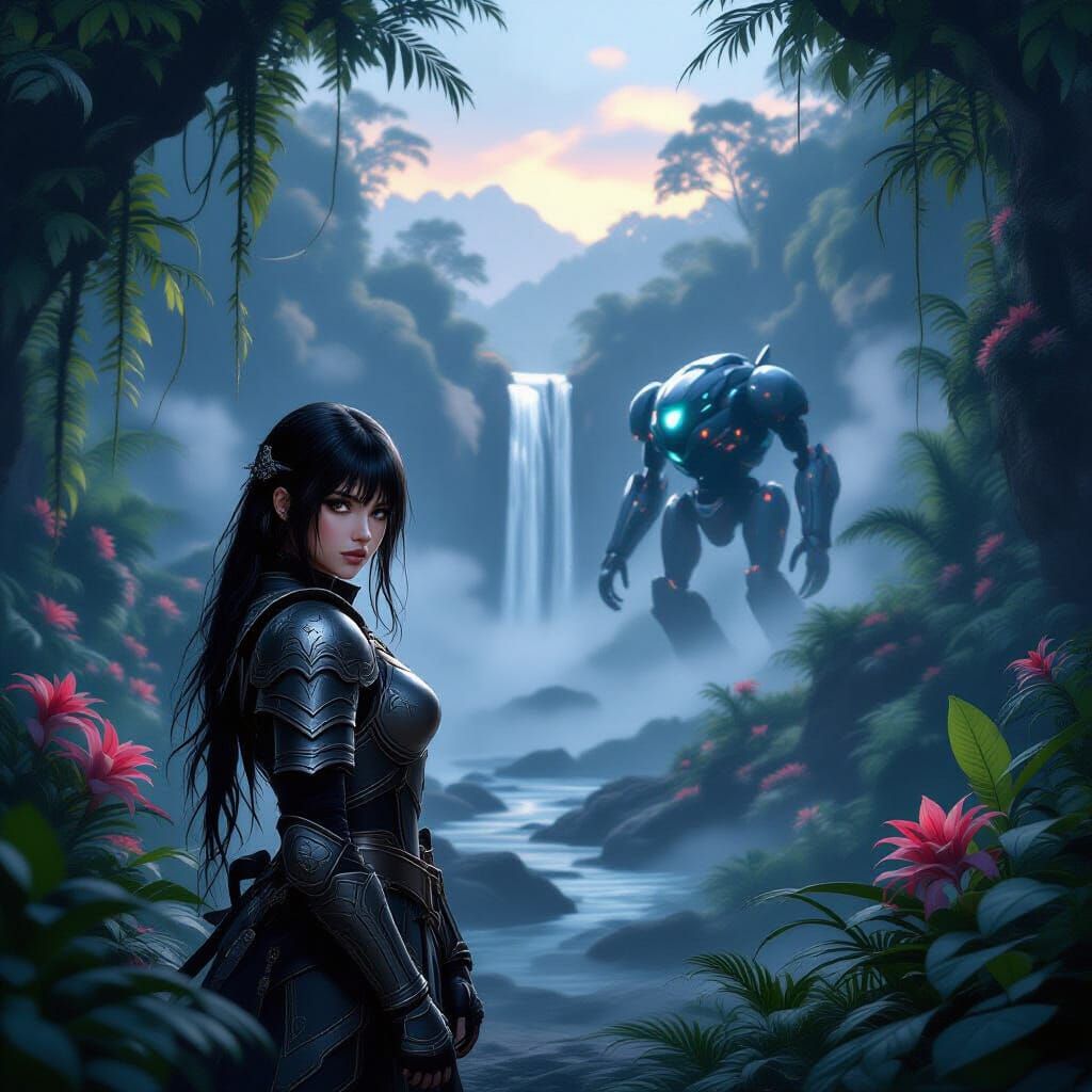 Emo Girl in Tropical Twilight Forest