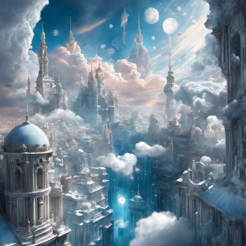 Dreamlike Cityscape in Whimsical Clouds