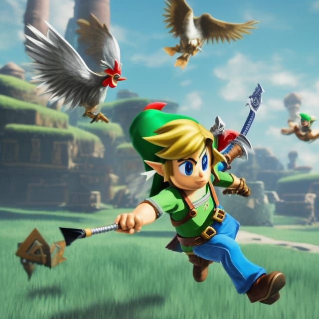 Link Attacked by Cuccos: 3D Digital Art