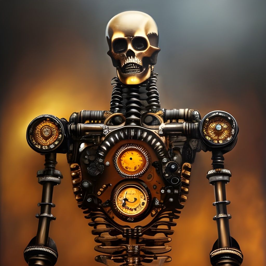 Steampunk Robot Skeleton with Copper and Gears