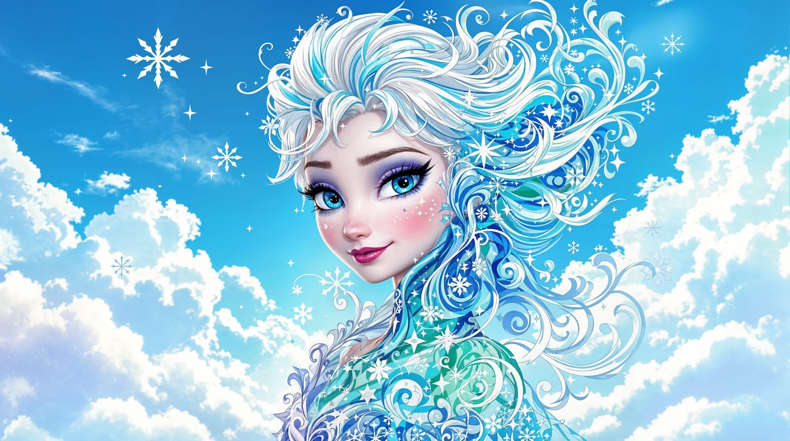 Elsa Meets the Green Witch in a Sunny CGI Cartoon Portrait