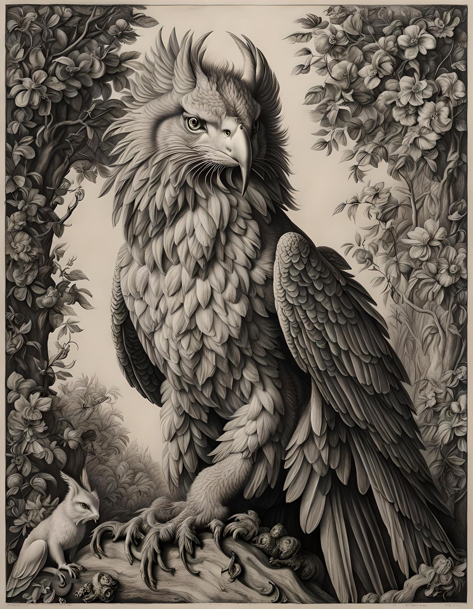 Gryphon in Hyperdetailed Charcoal Drawing Style