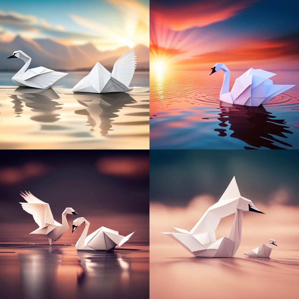 Swans in Origami Paper Craft