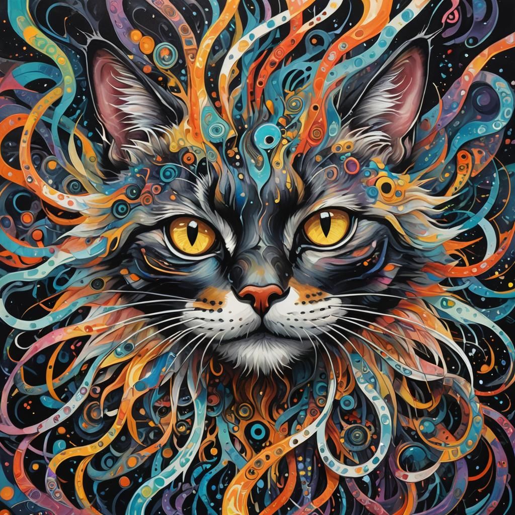 Cyberpunk Cat Transforms into a Psychedelic Dream