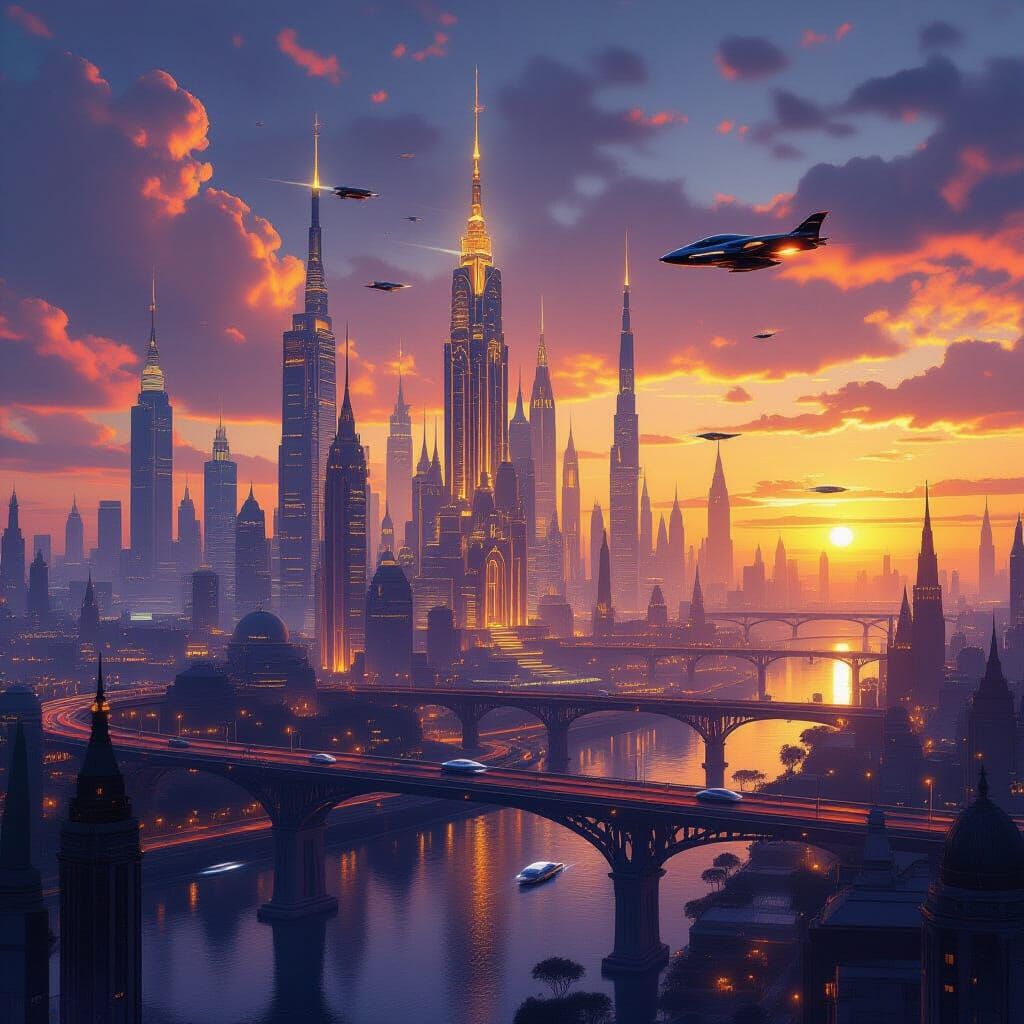 Futuristic Cityscape at Twilight in Photorealism