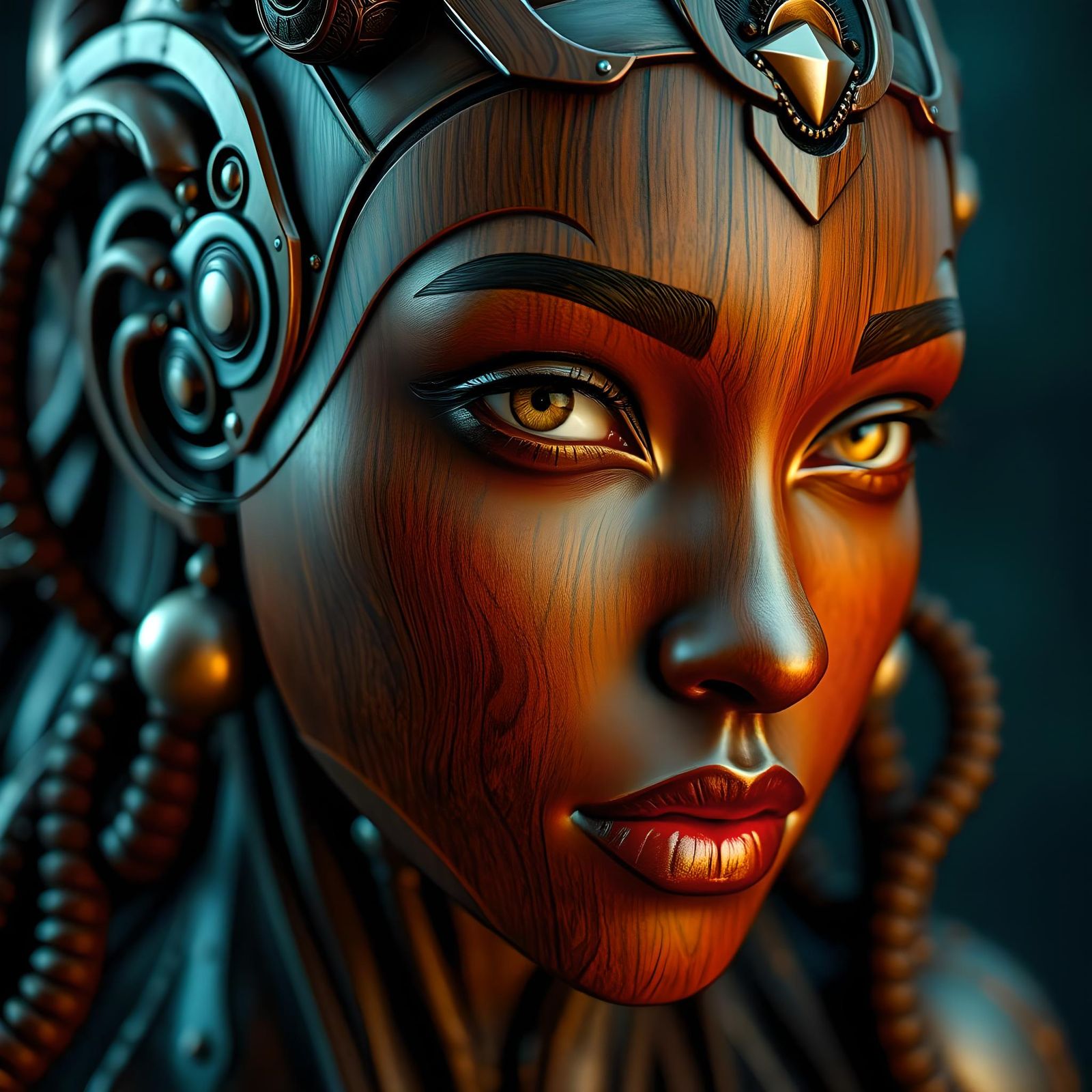 Steampunk Goddess Emerges from Mahogany