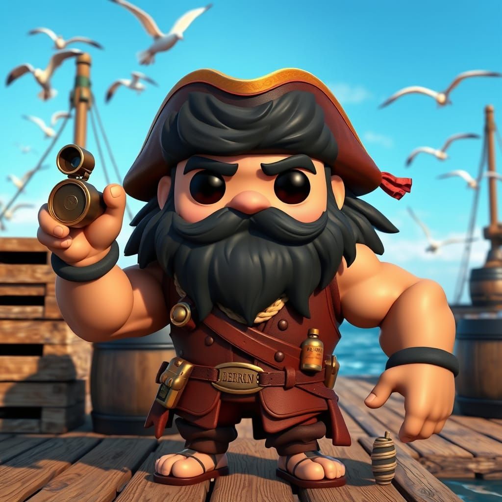 Pirate Funko Pop Figure on Wooden Dock