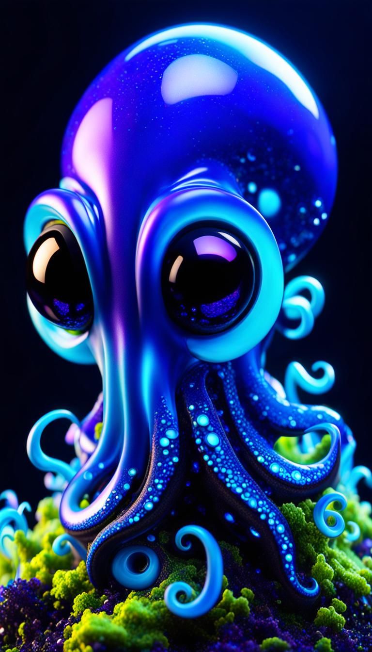 Cyberpunk Chibi Squid Portrait in Glowing Ultraviolet Cobalt...
